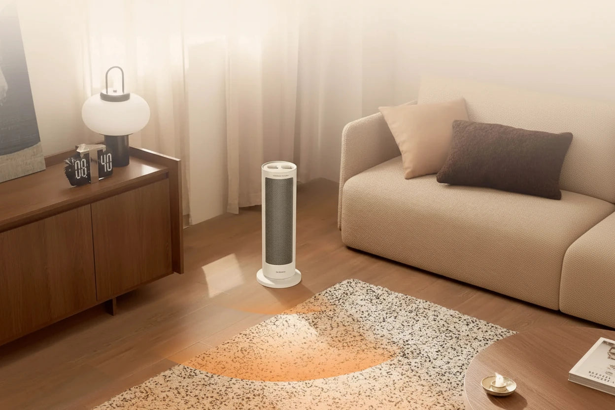 Leichter Heizlüfter 2000 W für Zuhause oder Büro. Schnelle Wärme, thermostatische Regelung, 70° Oszillation für gleichmäßige Wärmeverteilung. Kompakt, leicht und sicher im Gebrauch.
