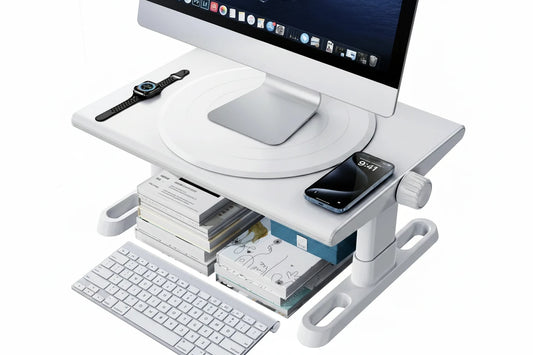 Flexibler Monitorständer für den Schreibtisch mit 360° Rotation und stufenloser Höhenverstellung für eine ergonomische Bildschirmposition und mehr Komfort beim Arbeiten, Lernen oder Gaming. Er lässt sich individuell anpassen, unterstützt eine gesunde Körperhaltung und reduziert Nackenbelastung. Die stabile Konstruktion sorgt für sicheren Halt von Monitor, Laptop oder TV-Geräten, während das kompakte Design ideal für einen aufgeräumten Arbeitsplatz im Homeoffice oder Büro ist.