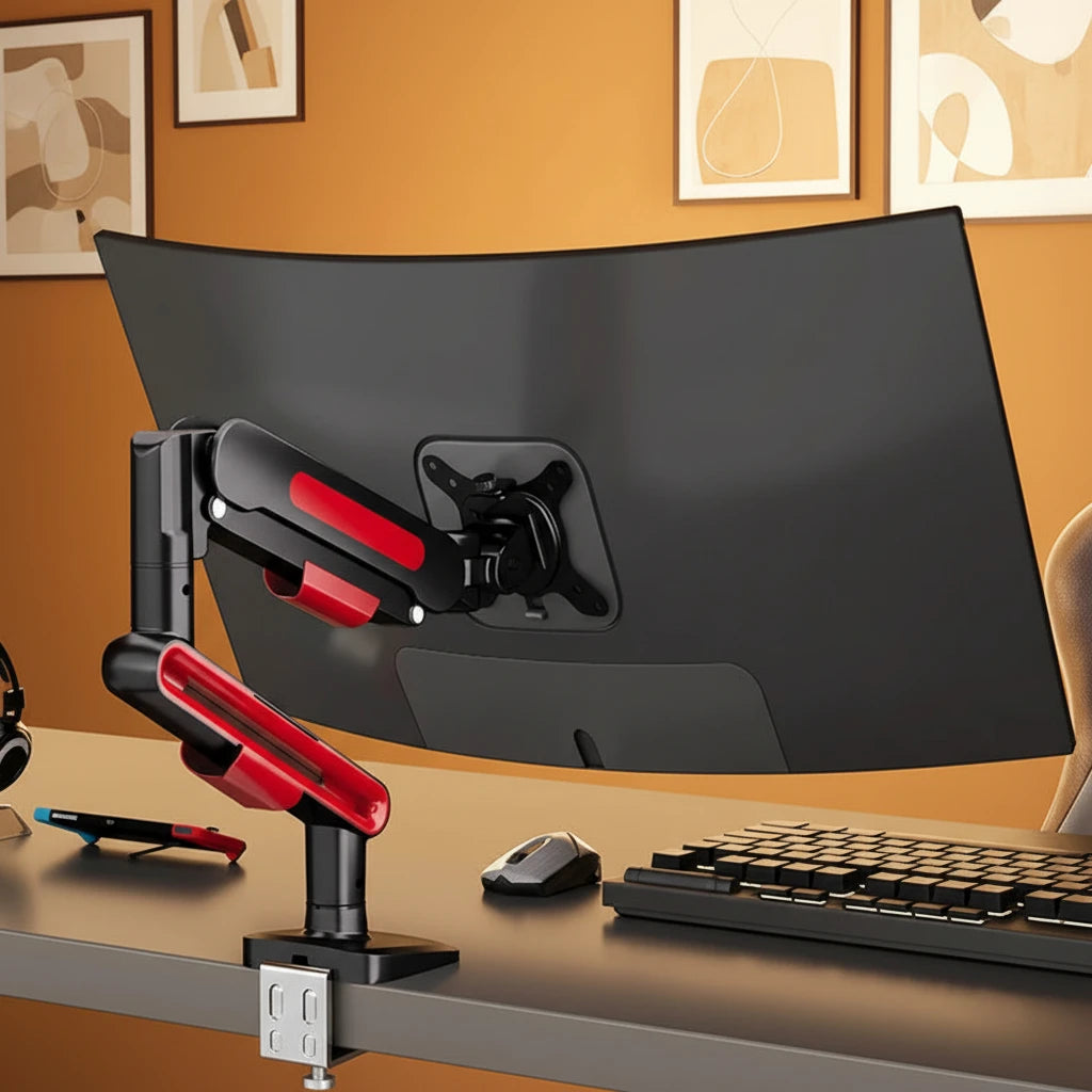 Höhenverstellbare Monitorhalterung mit Gasdruckarm für ergonomisches Arbeiten. Geeignet für 13–32 Zoll Monitore, stabil, flexibel einstellbar und platzsparend – ideal für Büro, Homeoffice und Gaming.