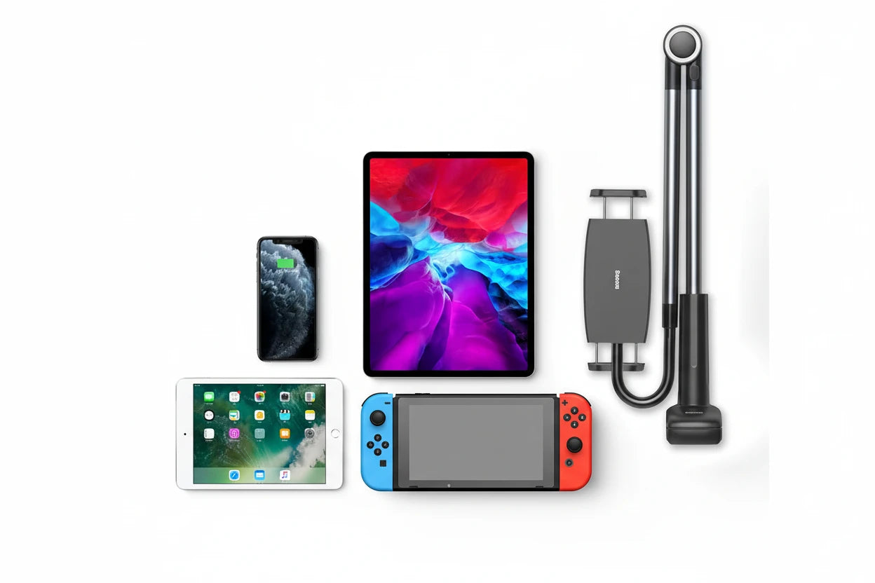 Baseus Clip Phone Holder mit flexiblem Arm für freihändiges Nutzen von Smartphone oder Tablet. 360° drehbar, stabile Klemmbefestigung und universelle Kompatibilität – ideal für Bett, Schreibtisch, Sofa oder Büro.