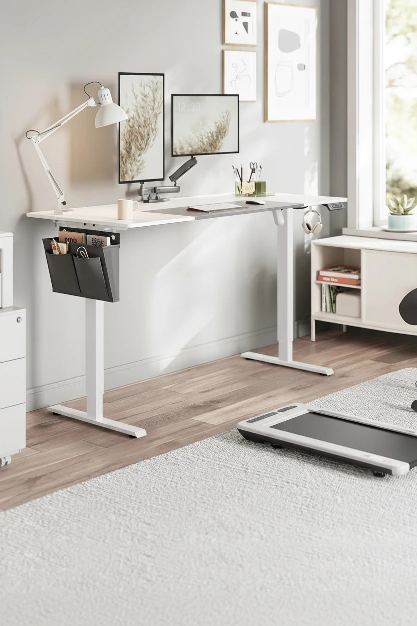 Elektrischer höhenverstellbarer Schreibtisch – mehr Platz und Komfort im Home Office
Dieser große, ergonomische Schreibtisch ermöglicht dir den einfachen Wechsel zwischen Sitzen und Stehen. Dank robuster Bauweise, leisem Motor und integrierten Organisationslösungen ist er ideal für ein modernes, produktives Home Office mit viel Arbeitsfläche
