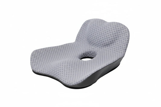 Ergonomisches Sitzkissen aus Memory-Schaum für Büro, Homeoffice oder Zuhause. Entlastet Lenden- und Steißbeinbereich, unterstützt aufrechte Sitzhaltung und bietet optional Massagefunktion. Abnehmbarer Bezug für einfache Reinigung.