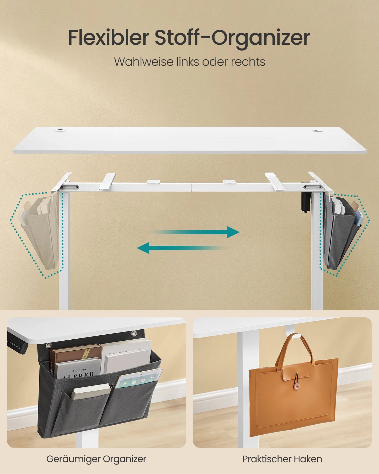 Elektrischer Steh-Sitz-Schreibtisch für Büro, Homeoffice oder Gaming. Leise Höhenverstellung von 72–120 cm mit 4 Speicherpositionen, stabiles Stahlgestell bis 70 kg belastbar und praktisches Kabelmanagement. Ergonomisch, robust und modern.