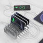 Intelligente Desktop-Ladestation zum gleichzeitigen Laden mehrerer Geräte wie Smartphone, Tablet und Kopfhörer. Mit QC3.0 und PD Schnellladen sorgt sie für effizientes Aufladen, während der integrierte Gerätehalter für Ordnung und Komfort am Schreibtisch sorgt. Reduziert Kabelsalat und ist ideal für Homeoffice, Büro oder Zuhause.