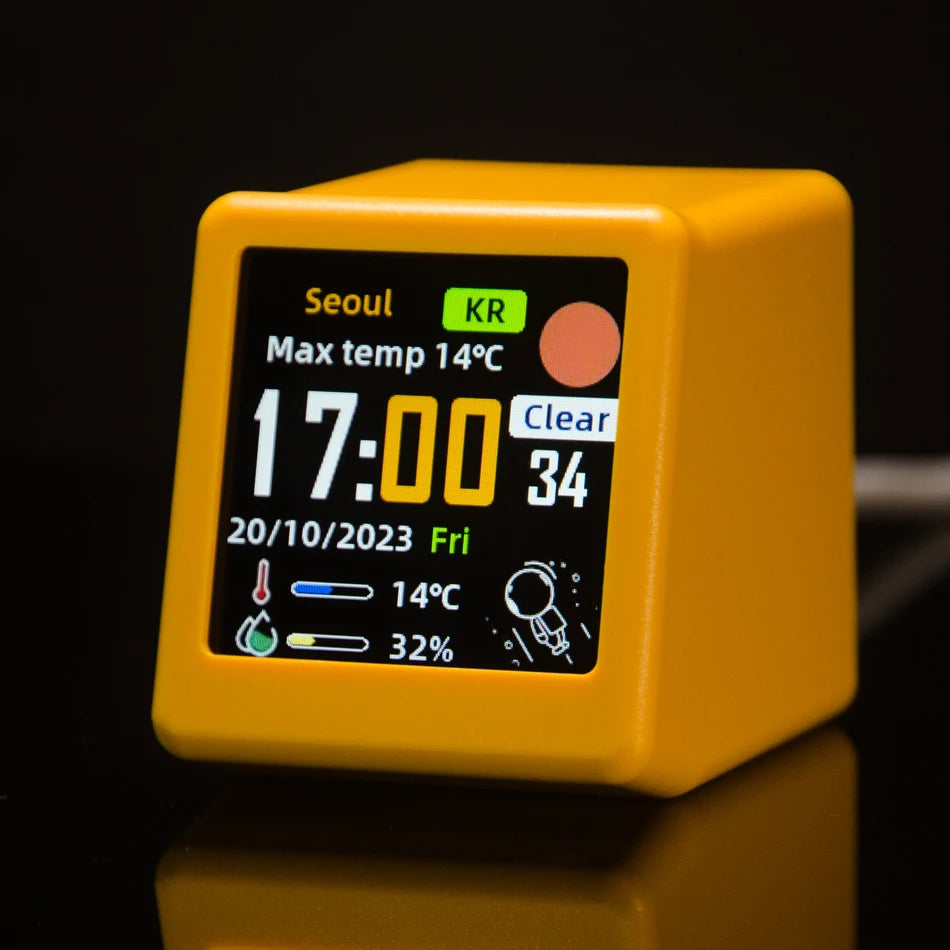 Smart-Wetterstation & Tischuhr mit WLAN – zeigt Wetter, Uhrzeit und animierte GIFs. Kompakt, stylisch und ideal für Home, Büro oder Schlafzimmer.