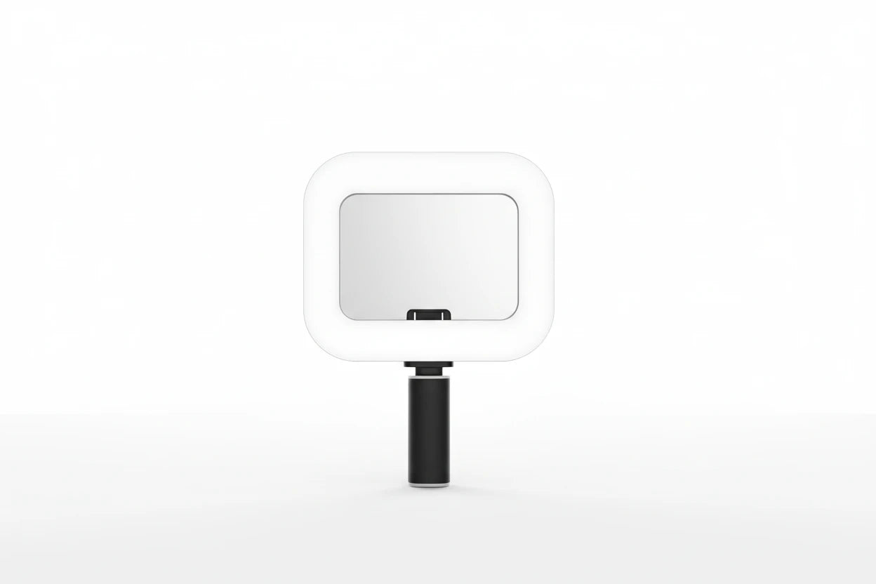 Tragbares Ring-LED-Licht für Homeoffice & Streaming – Stufenlos einstellbare Farbtemperatur (2500K–8500K), dimmbare Helligkeit (20–100 %) und CRI 96+ für natürliche Farben. Blendfreies Softlicht, ideal für Video-Meetings, Livestreams, Selfies und professionelle Content Creation mit Smartphone oder Kamera.