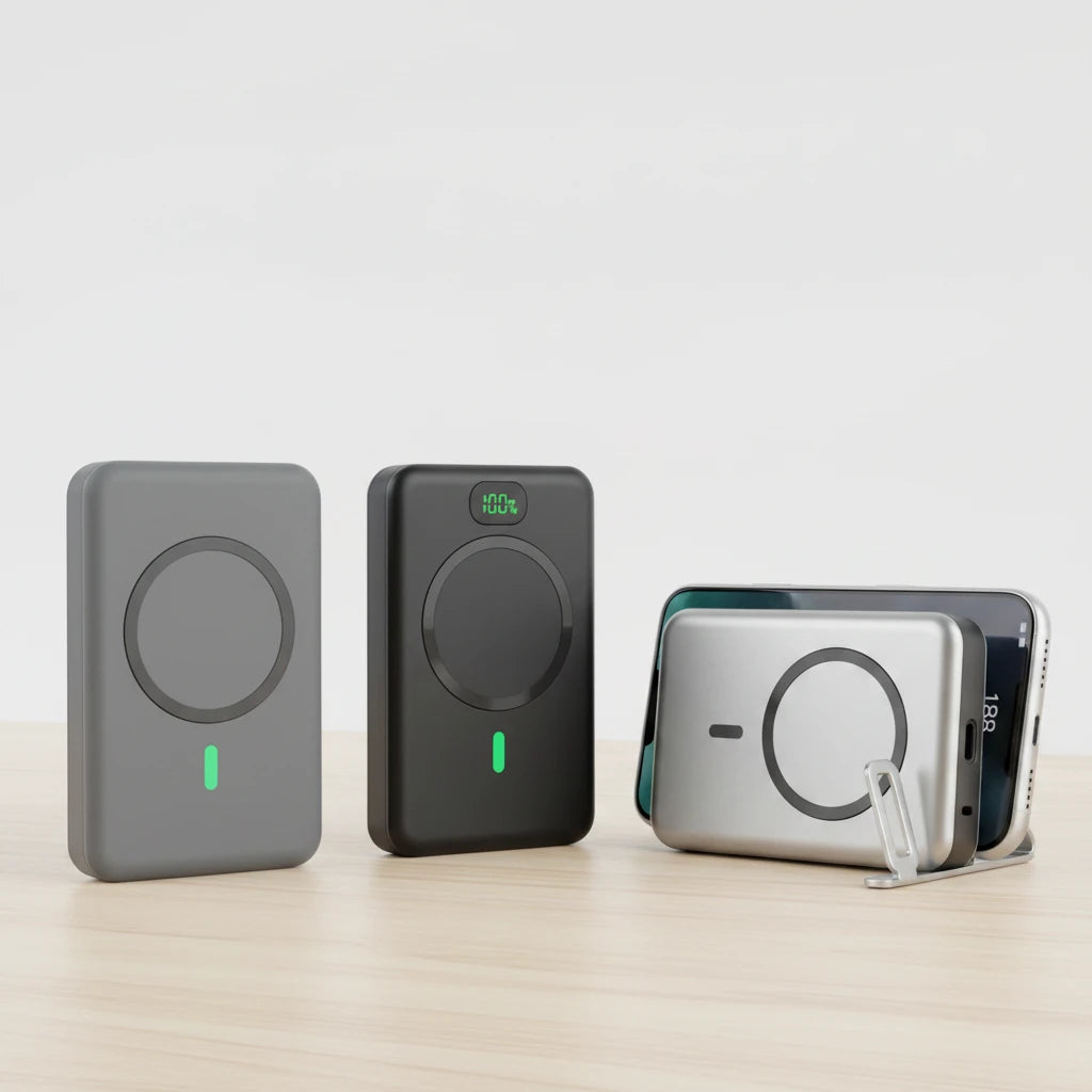 Kompakte magnetische Powerbank mit kabellosem MagSafe-Laden und PD 20W Fast Charging für schnelles und flexibles Aufladen unterwegs. Die starke Magnetverbindung sorgt für sicheren Halt am iPhone, während die integrierte Standfunktion komfortables Nutzen beim Laden ermöglicht. Mit 5000mAh oder 10000mAh Kapazität bietet sie zuverlässige Energie für den ganzen Tag. Das ultradünne, leichte Design macht sie ideal für Reisen, Arbeit und Alltag und ist kompatibel mit MagSafe iPhones sowie weiteren Geräten.