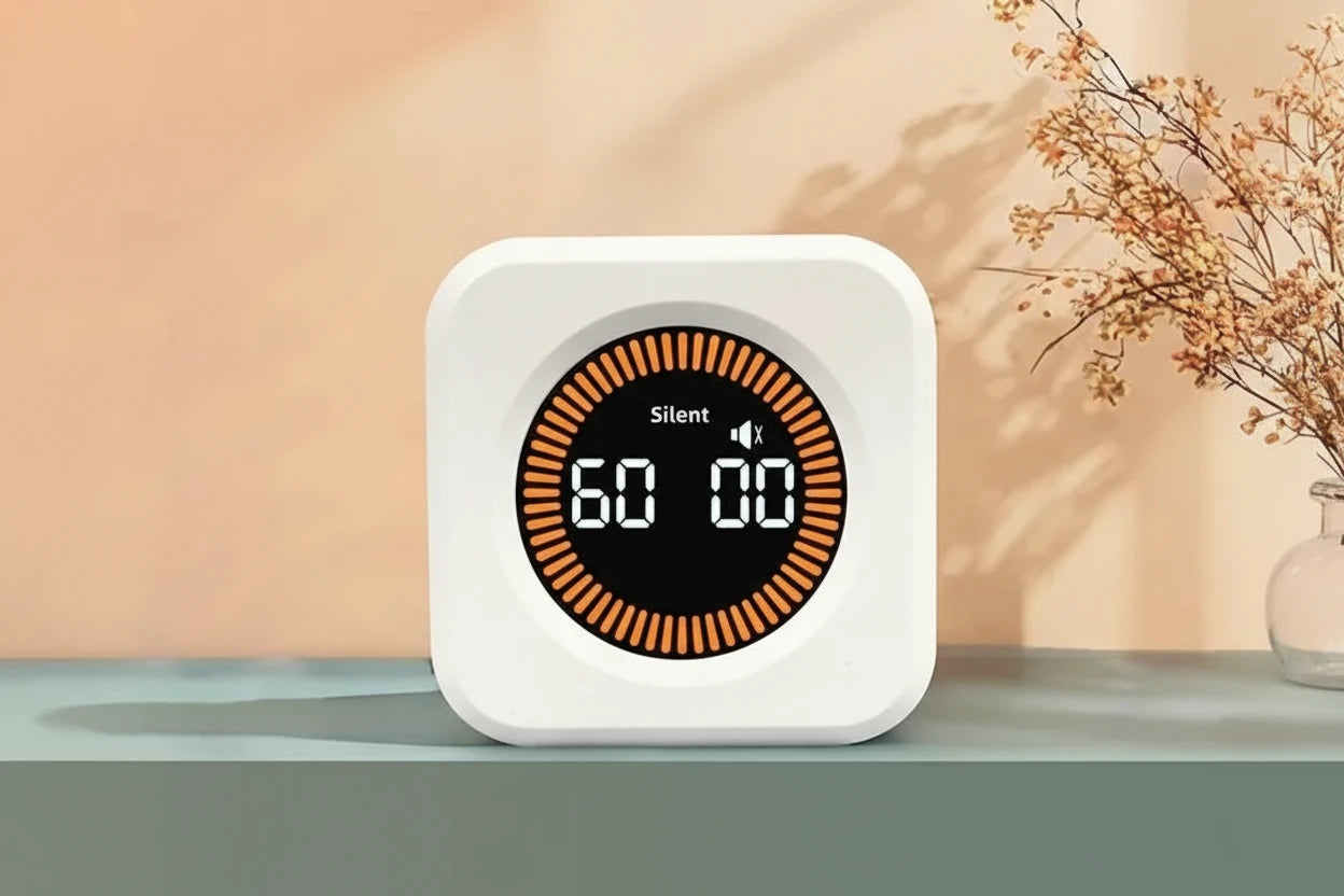 Smarter Cube Timer – mehr Fokus und Struktur im Home Office
Mit diesem praktischen Cube Timer organisierst du deine Arbeitszeit ganz einfach. Durch Drehen startest du sofort voreingestellte Zeiten wie 5, 10 oder 25 Minuten – perfekt für produktives Arbeiten und effektives Zeitmanagement. Ideal für Home Office, Lernen und konzentrierte Work Sessions.
