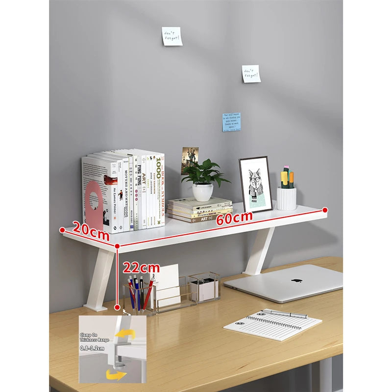 chwebendes Aufsatzregal für Monitor & Schreibtisch mit Tischklemme. Spart Platz, bietet Stauraum für Bücher und Zubehör, stabil und ergonomisch – ideal für Büro, Homeoffice oder Studium.