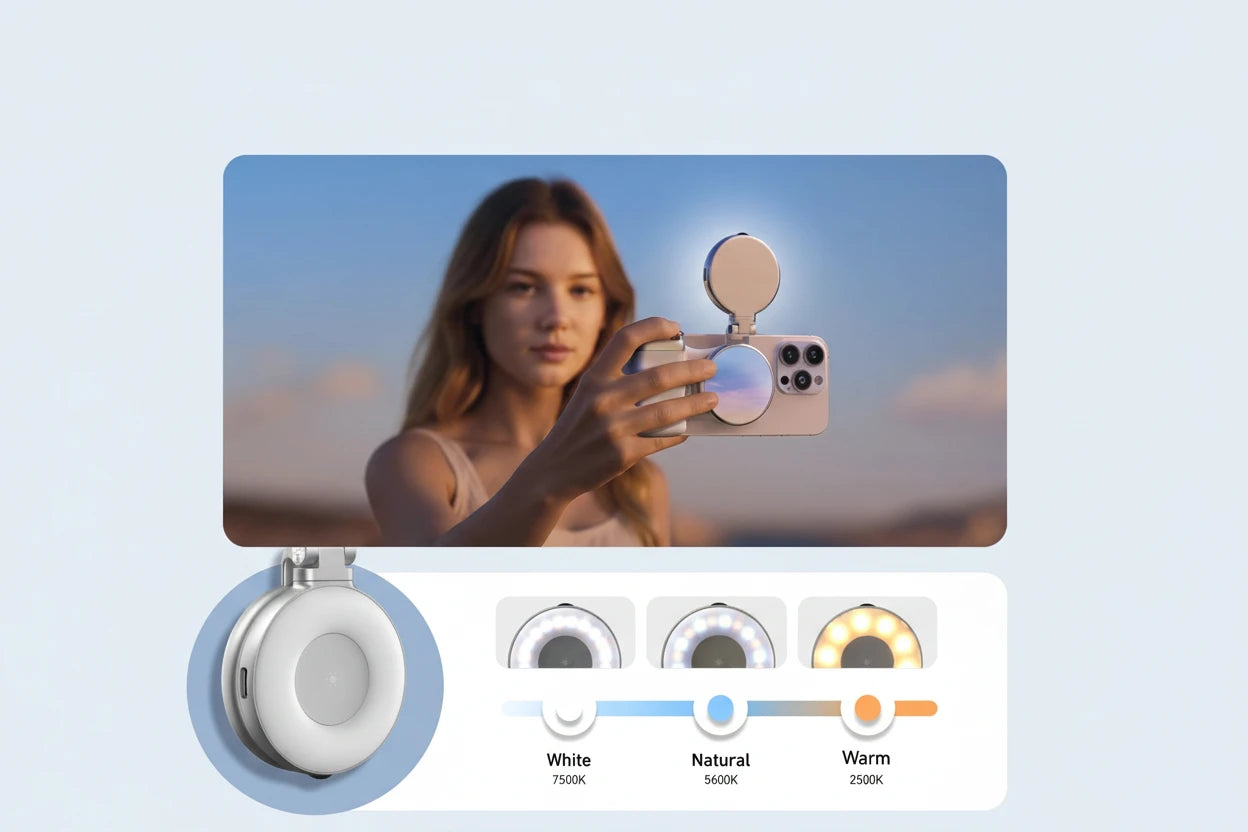 Professioneller Smartphone-Kamera-Handgriff mit Magnetbefestigung, Dual-Fill-Light und Fernbedienung – ideal für Vlogging, Content Creation, Fotos und Videos mit maximaler Stabilität und Komfort.