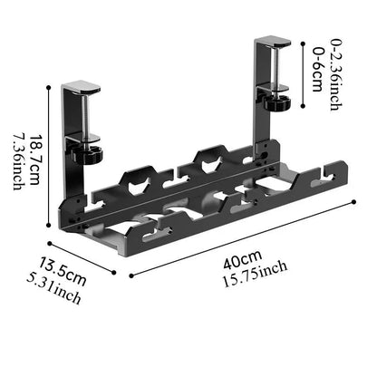 Untertisch-Kabelablage aus Metall für sauberes Kabelmanagement – Stabile, bohrfreie Lösung zur Organisation von Kabeln und Steckdosenleisten im Homeoffice oder Büro. Robuste Metallkonstruktion, einfache Montage und mehr Ordnung unter dem Schreibtisch für ein professionelles Setup.