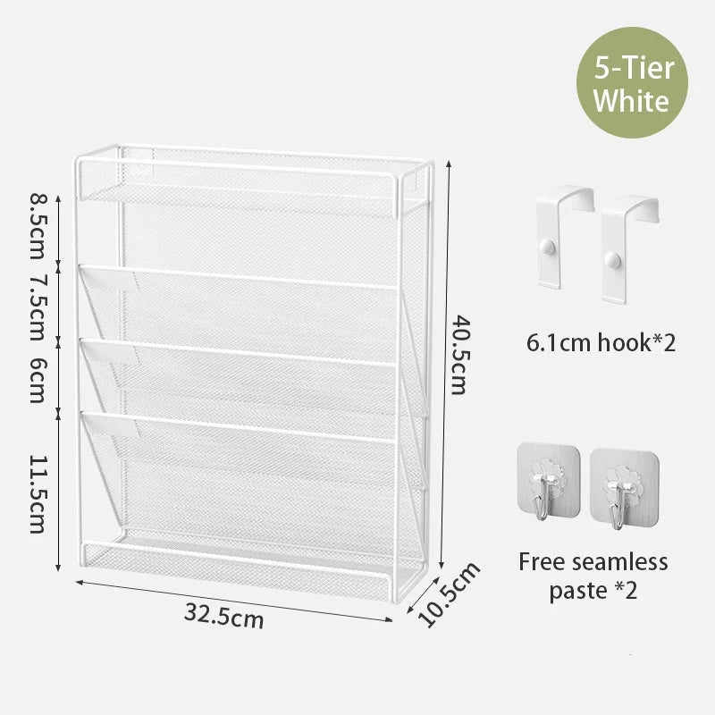 5-Tier Dokumentenorganizer aus stabilem Metall-Mesh für Büro und Homeoffice. Platzsparende Briefablage mit vertikalem Design für strukturierte Aufbewahrung von Dokumenten, Ordnern und Unterlagen – freistehend oder zur Wandmontage geeignet.