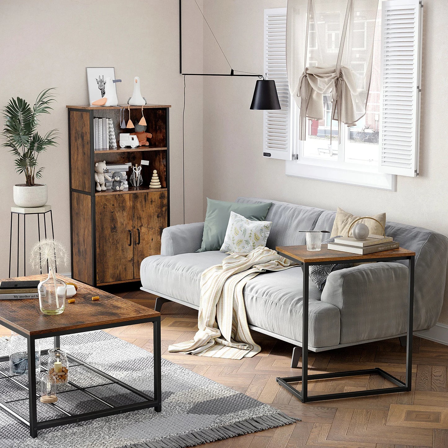 Praktischer Side Table für Sofa und Bett, ideal für Laptop, Tablet oder Kaffee. Platzsparendes Design im Vintage-Stil mit stabilem Stahlgestell, schnell aufgebaut und leicht unter Möbel schiebbar. Perfekt für Homeoffice und entspannte Momente zu Hause.