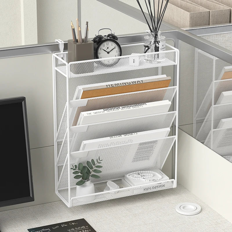 5-Tier Dokumentenorganizer aus stabilem Metall-Mesh für Büro und Homeoffice. Platzsparende Briefablage mit vertikalem Design für strukturierte Aufbewahrung von Dokumenten, Ordnern und Unterlagen – freistehend oder zur Wandmontage geeignet.