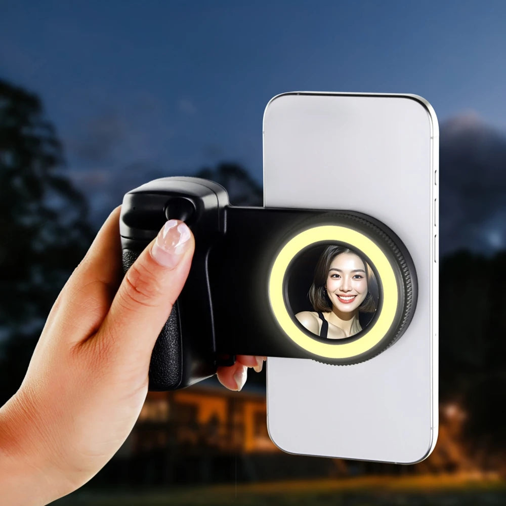Smartphone Camera Shutter Grip – Wireless Bluetooth Selfie Handle mit Licht