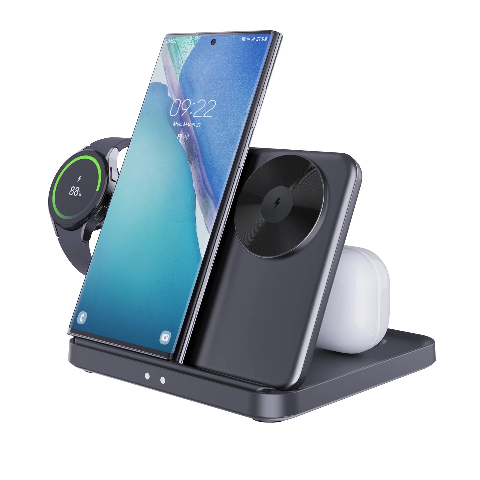 3-in-1 Wireless Charger für Samsung Galaxy Smartphone, Watch & Buds – kabellos, schnellladend, kompakt und ideal für Büro, Zuhause oder Reisen.