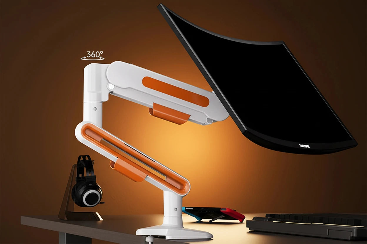 Höhenverstellbare Monitorhalterung mit Gasdruckarm für ergonomisches Arbeiten. Geeignet für 13–32 Zoll Monitore, stabil, flexibel einstellbar und platzsparend – ideal für Büro, Homeoffice und Gaming.