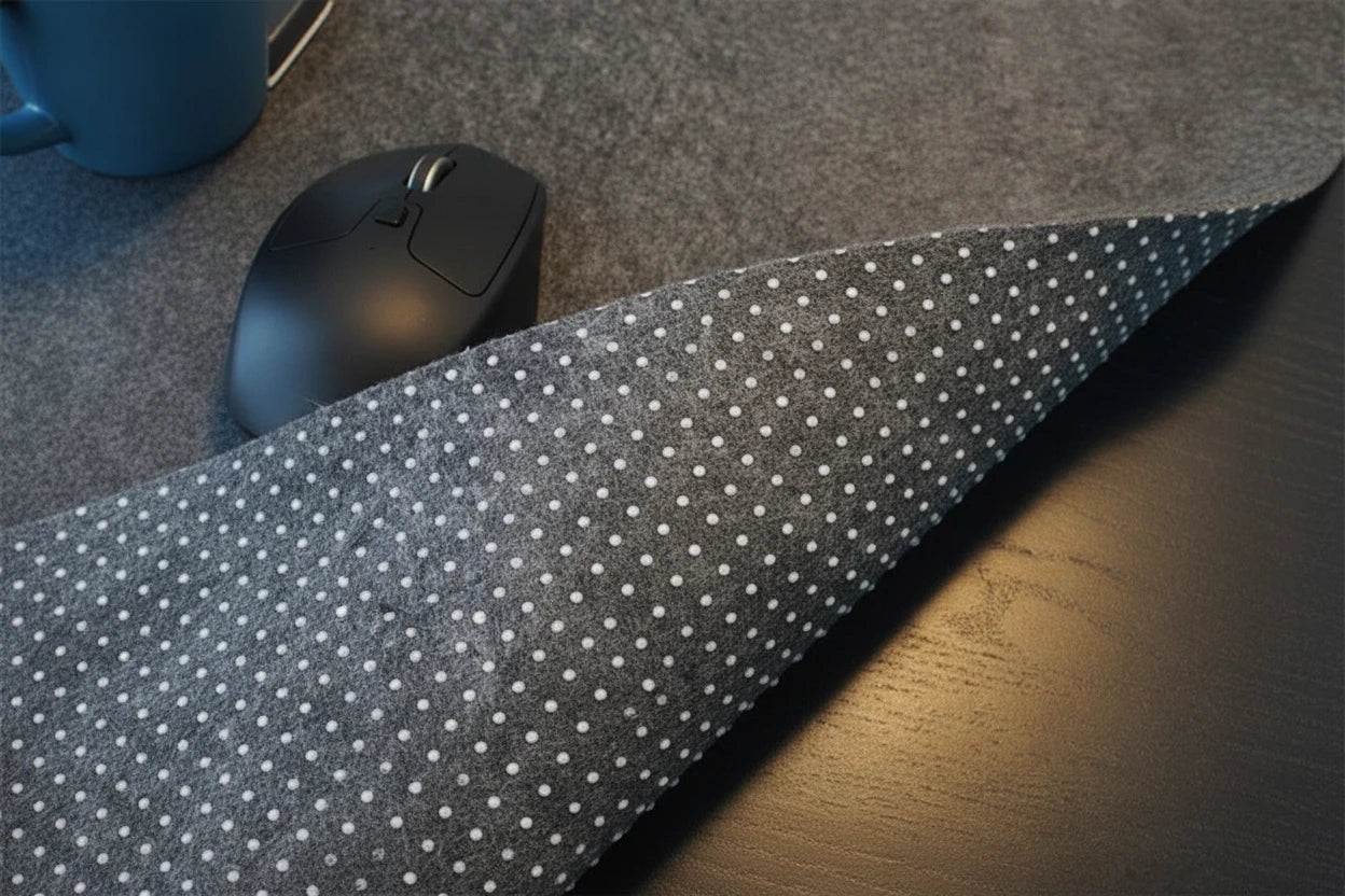 Große Filz-Schreibtischunterlage aus hochwertigem Wollfilz als Mauspad und Tischschutz. Rutschfeste, langlebige Oberfläche für Laptop, Tastatur und Maus – ideal für Büro, Homeoffice oder Gaming.
