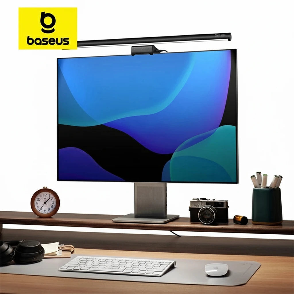Baseus USB-Bildschirmlampe – Blendfreies, dimmbares Licht – Einstellbare Helligkeit und Farbtemperatur für augenschonendes Arbeiten am Schreibtisch, Monitor oder Laptop. Kein Flackern, keine Reflexionen, sanfte Hintergrundbeleuchtung – ideal für Büro, Homeoffice oder Gaming.