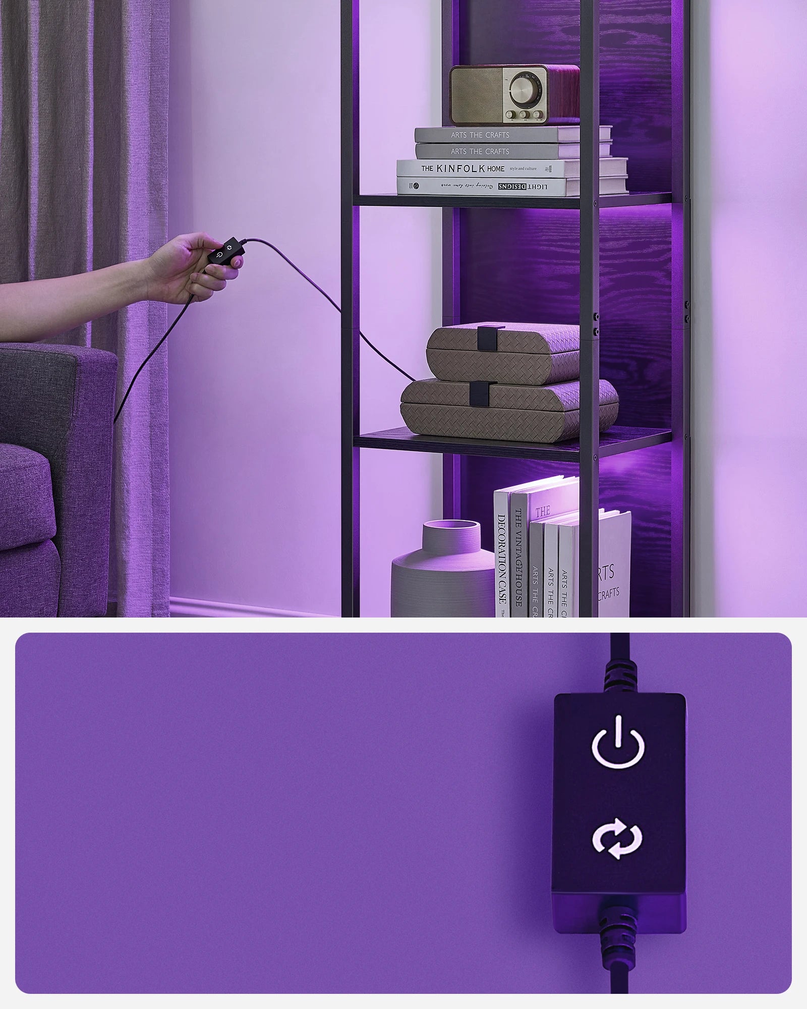Vielseitiges Bücherregal mit LED-Beleuchtung für Wohnzimmer, Schlafzimmer, Küche oder Büro. Mit individuell einstellbaren LED-Farben, stabilem Stahlrahmen und kratzfesten Regalböden bietet es viel Stauraum auf kompaktem Raum. Modern, langlebig und einfach zu montieren.

