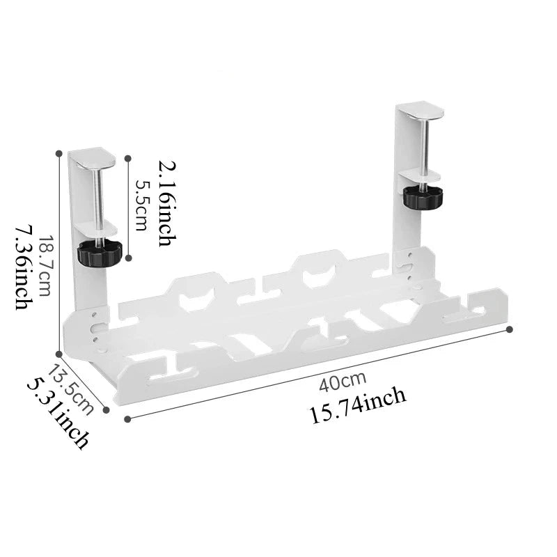 Untertisch-Kabelablage aus Metall für sauberes Kabelmanagement – Stabile, bohrfreie Lösung zur Organisation von Kabeln und Steckdosenleisten im Homeoffice oder Büro. Robuste Metallkonstruktion, einfache Montage und mehr Ordnung unter dem Schreibtisch für ein professionelles Setup.