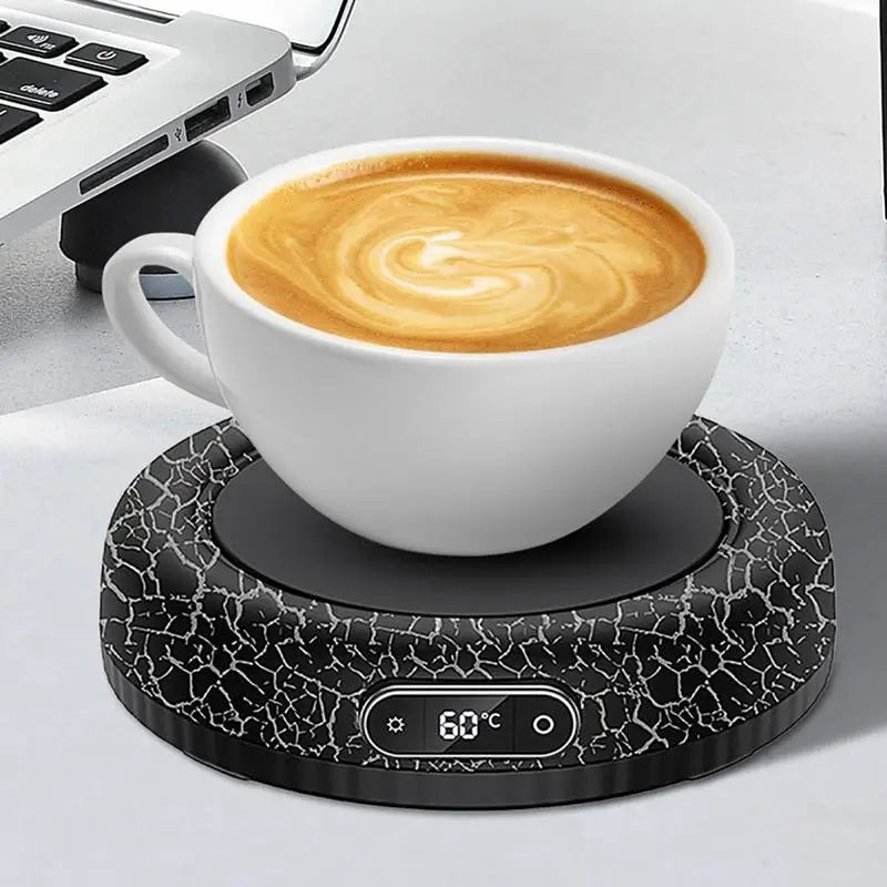 Elektrischer Tassenwärmer mit 4 Temperaturstufen hält Kaffee, Tee oder Kakao konstant warm. Kompakte Heizplatte mit automatischer Abschaltung und modernem Design – ideal für Büro, Homeoffice oder Schreibtisch