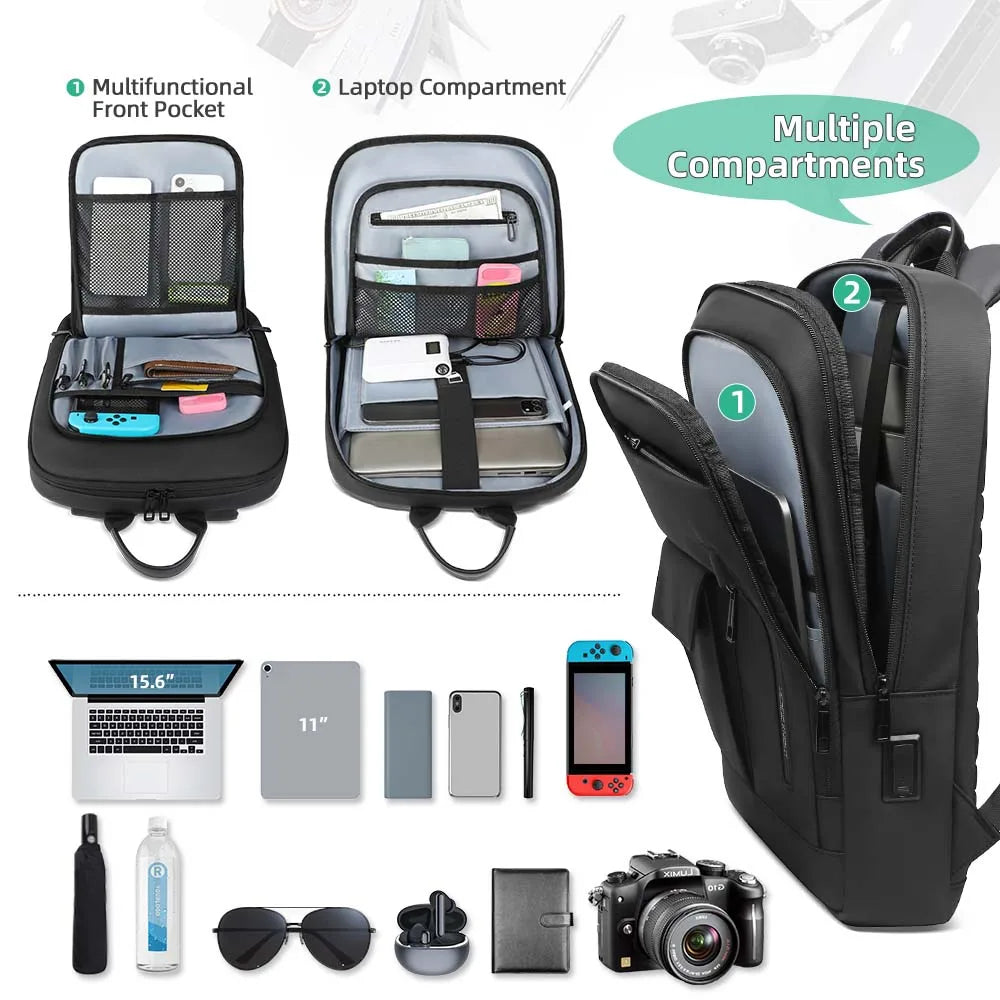 HK Slim 15,6'' Laptop-Rucksack – Leichter Business-Rucksack für Herren mit USB-Port