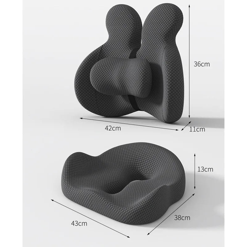 Ergonomisches Sitz- und Rückenkissen aus Memory-Schaum für Zuhause oder Büro. Unterstützt Rücken und Taille, fördert eine aufrechte Sitzhaltung und sorgt dank weichem, atmungsaktivem Bezug für langanhaltenden Komfort auf Stühlen, Sofas oder Sesseln.