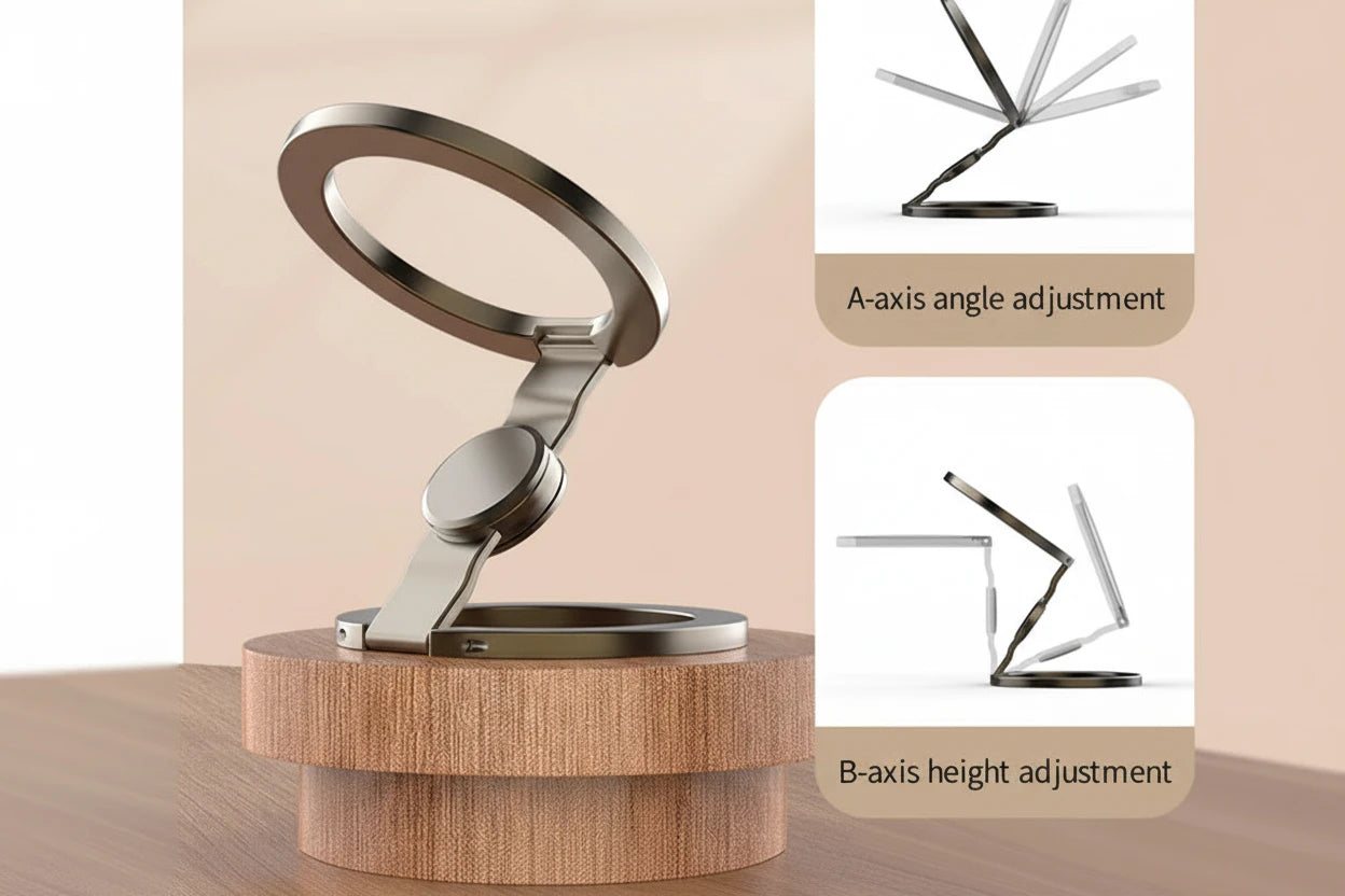 Praktischer&nbsp;MagSafe-Handyhalter&nbsp;für&nbsp;stabile Aufnahmen, komfortables Tippen und freihändiges Arbeiten. Kompakt, faltbar und universell einsetzbar.