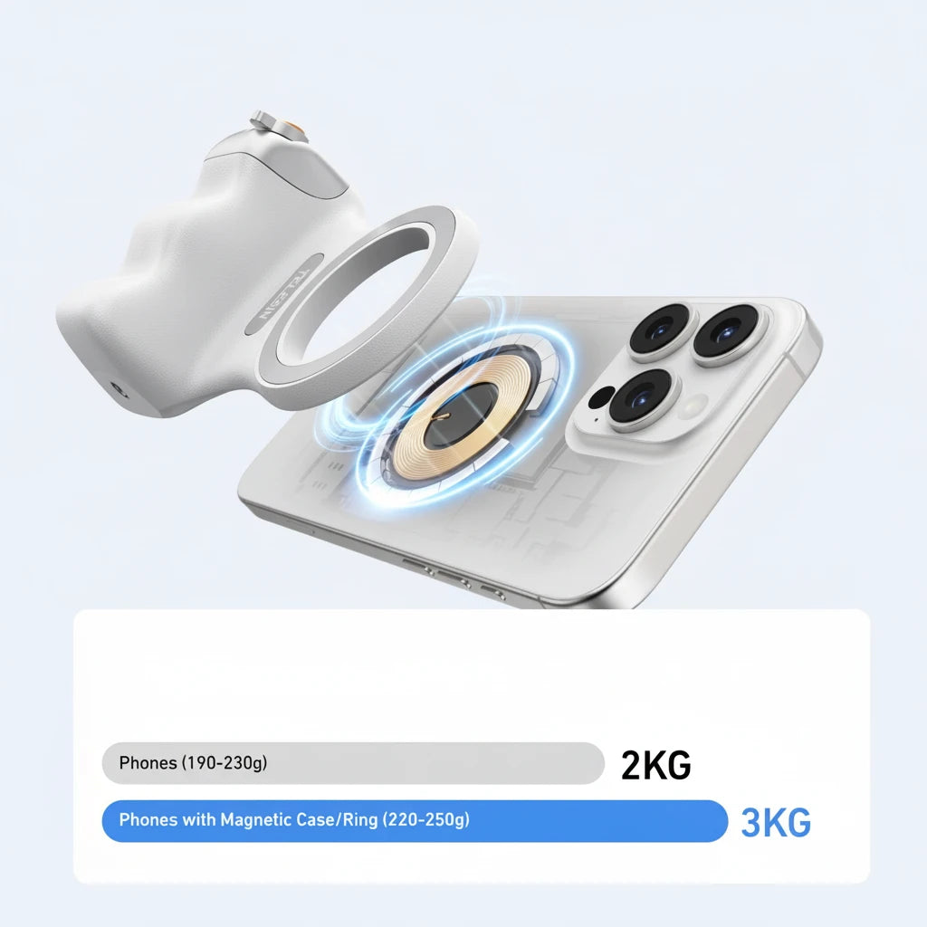 Professioneller Smartphone-Kamera-Handgriff mit Magnetbefestigung, Dual-Fill-Light und Fernbedienung – ideal für Vlogging, Content Creation, Fotos und Videos mit maximaler Stabilität und Komfort.