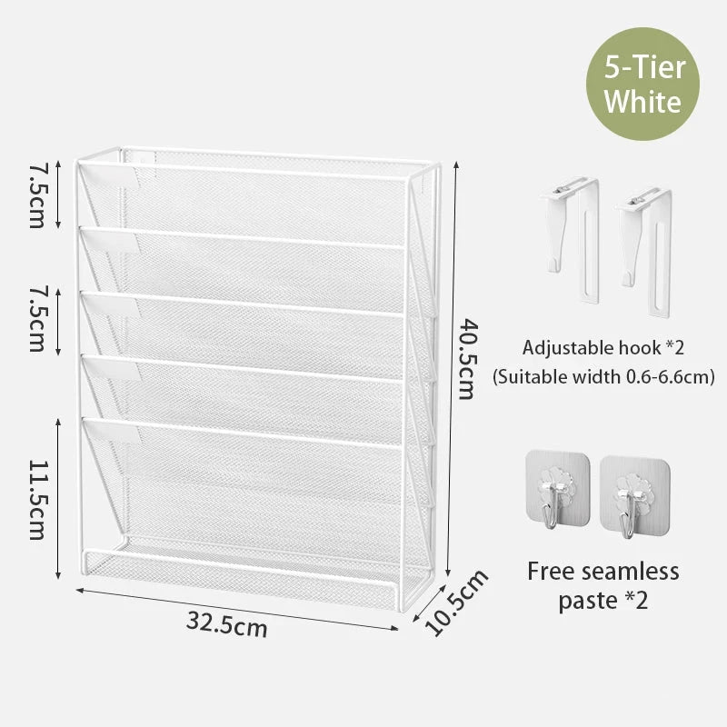 5-Tier Dokumentenorganizer aus stabilem Metall-Mesh für Büro und Homeoffice. Platzsparende Briefablage mit vertikalem Design für strukturierte Aufbewahrung von Dokumenten, Ordnern und Unterlagen – freistehend oder zur Wandmontage geeignet.