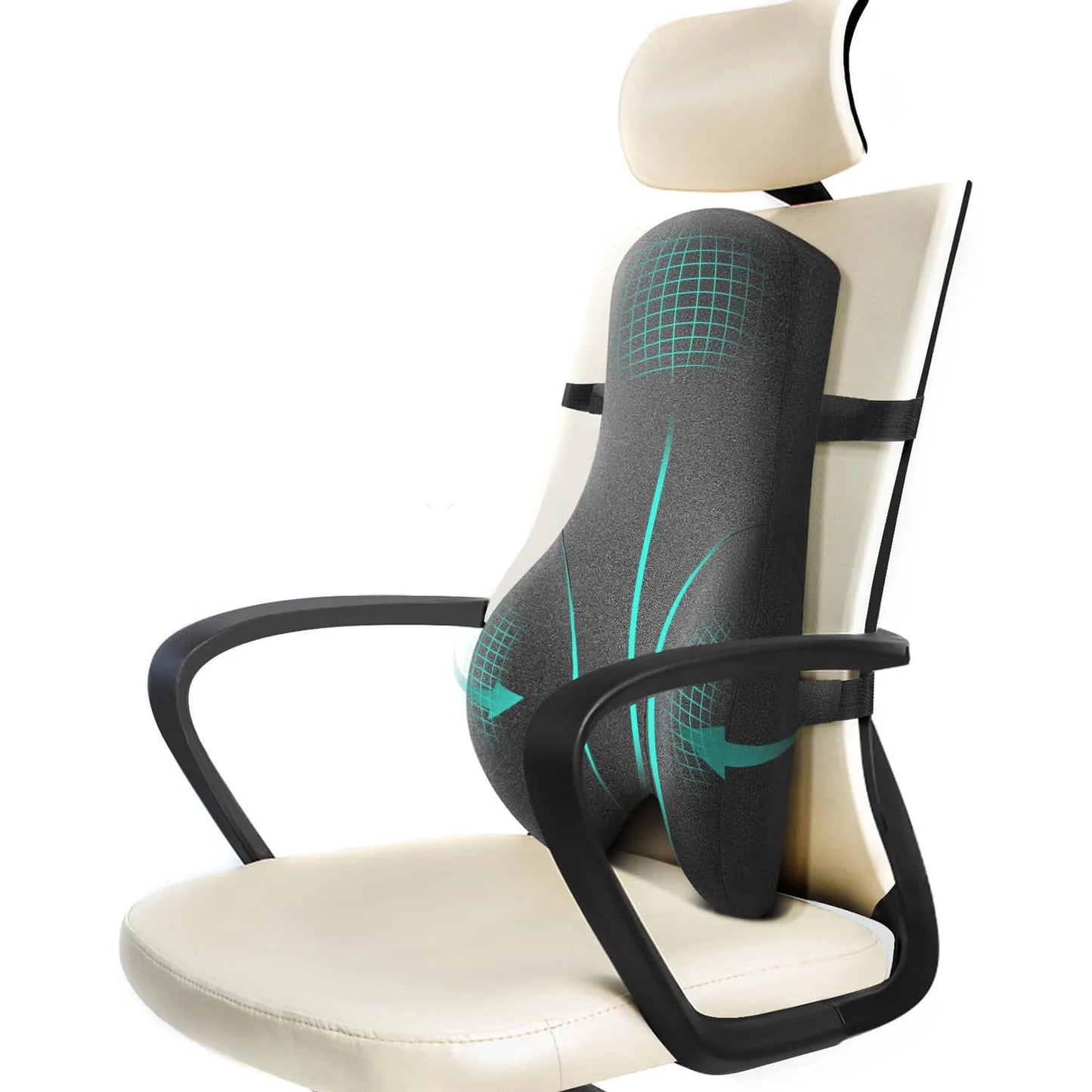 Ergonomisches Lendenstützkissen für Bürostühle, Sessel oder Relaxstühle. Unterstützt die Wirbelsäule, verbessert die Sitzhaltung und sorgt dank atmungsaktivem, abnehmbarem Bezug für komfortables, hygienisches Sitzen