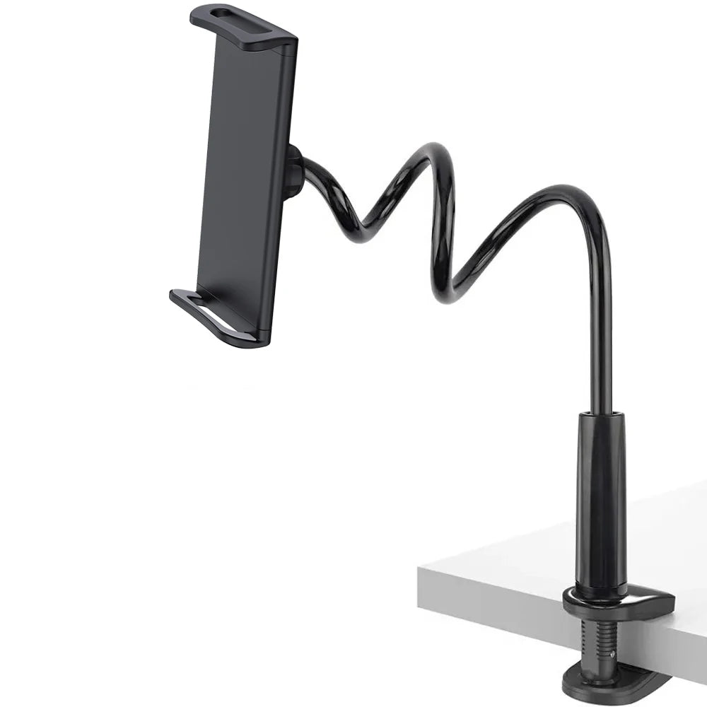 Tablet-Halter mit extra langem 80 cm Schwenkarm für flexible, freihändige Nutzung im Bett oder am Schreibtisch. Universell kompatibel (4–13 Zoll), stabiler Clip-Halt und individuell verstellbarer Winkel – ideal für Streaming, Lesen oder Videoanrufe.