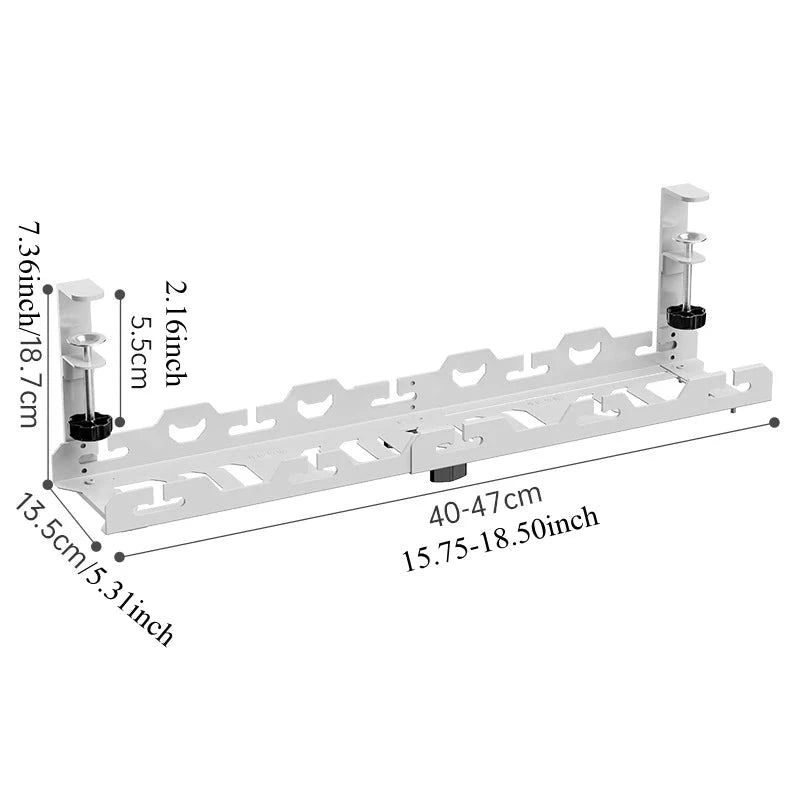 Untertisch-Kabelablage aus Metall für sauberes Kabelmanagement – Stabile, bohrfreie Lösung zur Organisation von Kabeln und Steckdosenleisten im Homeoffice oder Büro. Robuste Metallkonstruktion, einfache Montage und mehr Ordnung unter dem Schreibtisch für ein professionelles Setup.