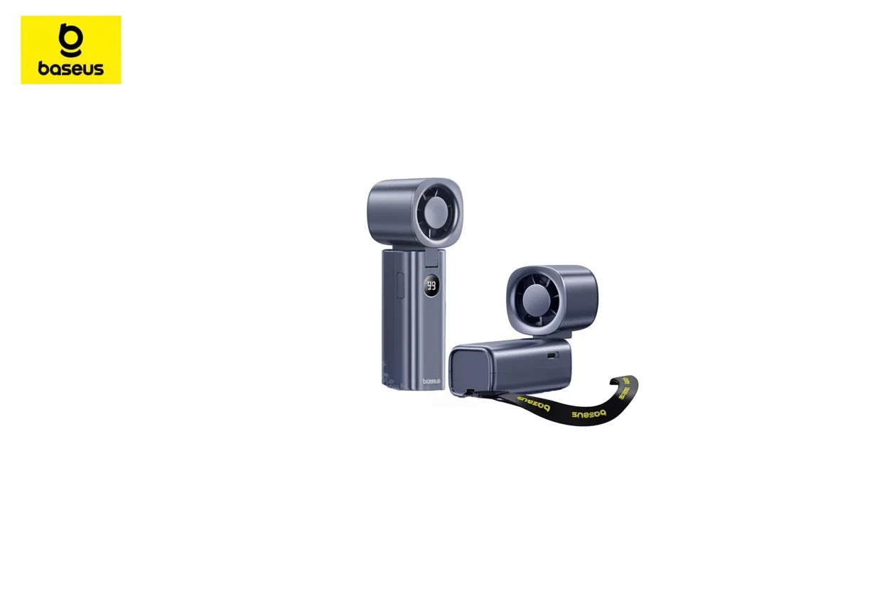 Kompakter, tragbarer Handventilator mit 5 Geschwindigkeitsstufen und starkem Luftstrom bis 5 m/s. Leicht, faltbar und mit 4000-mAh-Akku für lange Laufzeit – ideal für Büro, Reisen und unterwegs.