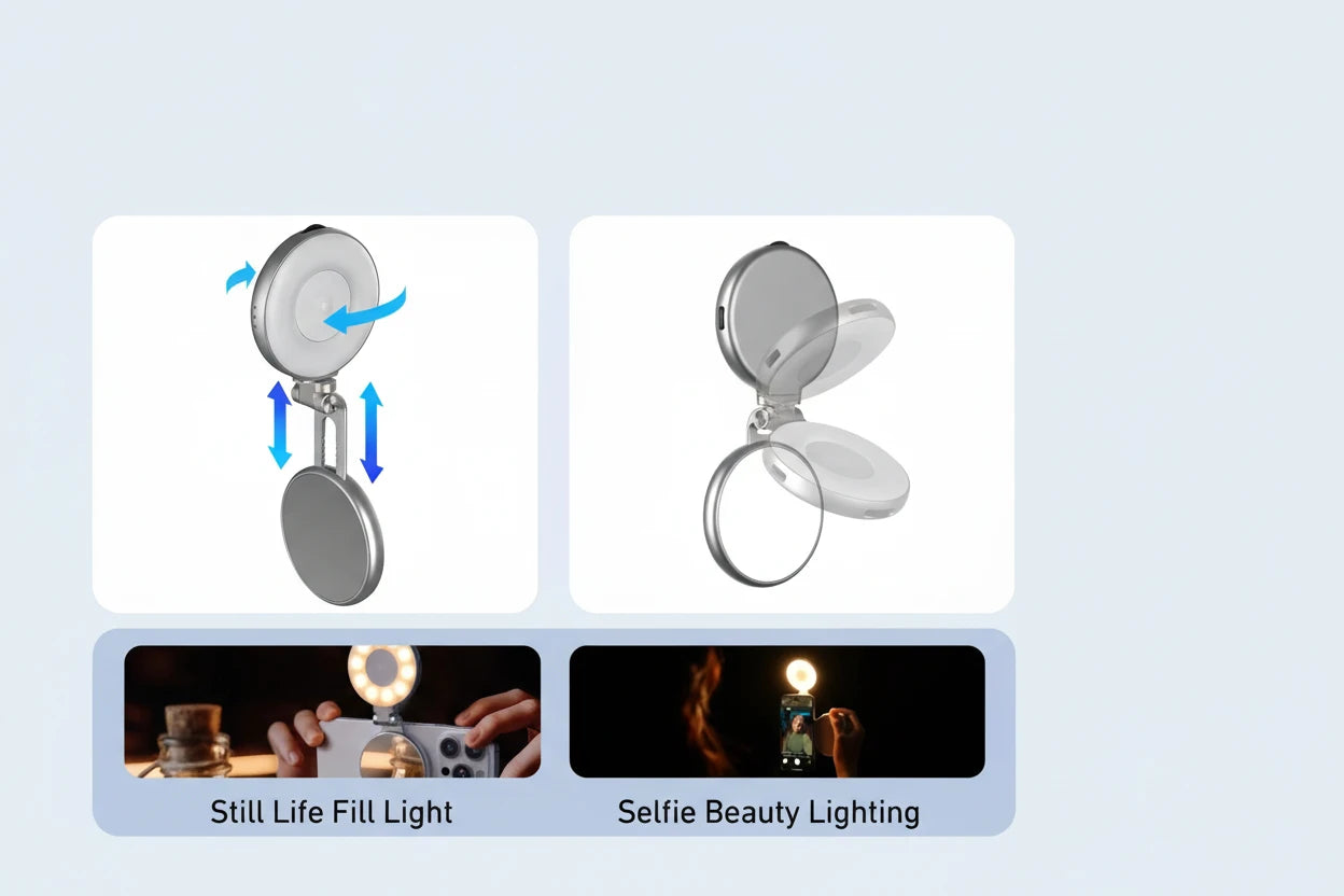 Professioneller Smartphone-Kamera-Handgriff mit Magnetbefestigung, Dual-Fill-Light und Fernbedienung – ideal für Vlogging, Content Creation, Fotos und Videos mit maximaler Stabilität und Komfort.