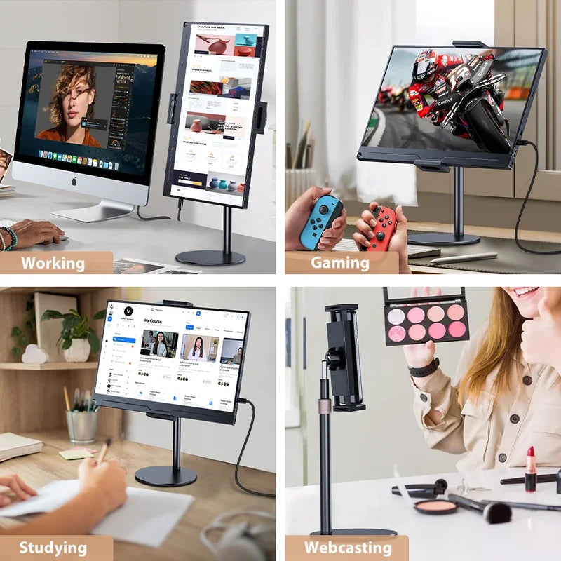 Tablet- & Monitorständer für Homeoffice & Büro – Höhenverstellbar, 360° drehbar und kompatibel mit 4,7"–17,3" Geräten. Stabiler Metallarm, rutschfeste Basis und ergonomische Sicht auf Augenhöhe für produktives Arbeiten, Streaming oder Lesen – platzsparend und flexibel einsetzbar.
