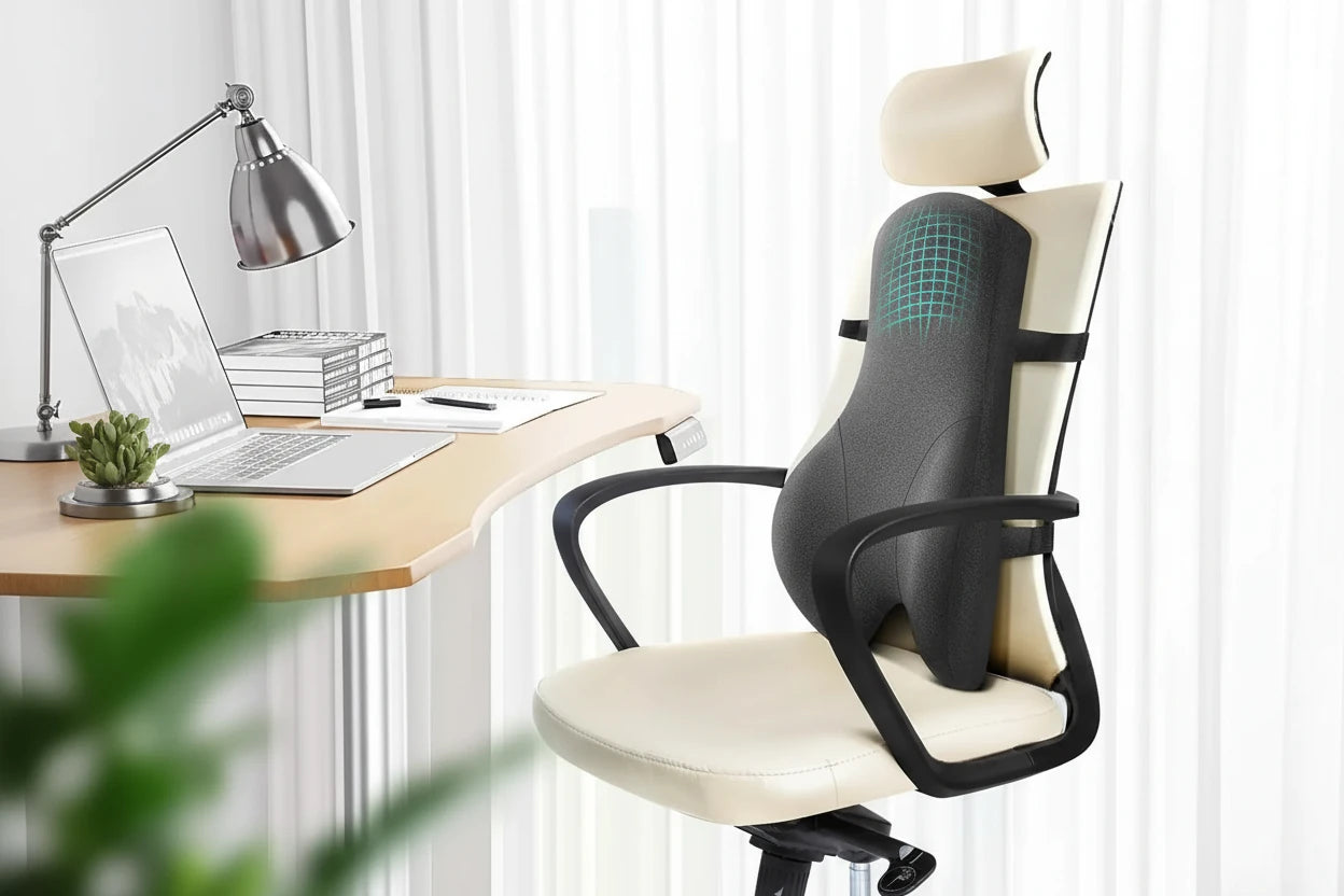 Ergonomisches Lendenstützkissen für Bürostühle, Sessel oder Relaxstühle. Unterstützt die Wirbelsäule, verbessert die Sitzhaltung und sorgt dank atmungsaktivem, abnehmbarem Bezug für komfortables, hygienisches Sitzen