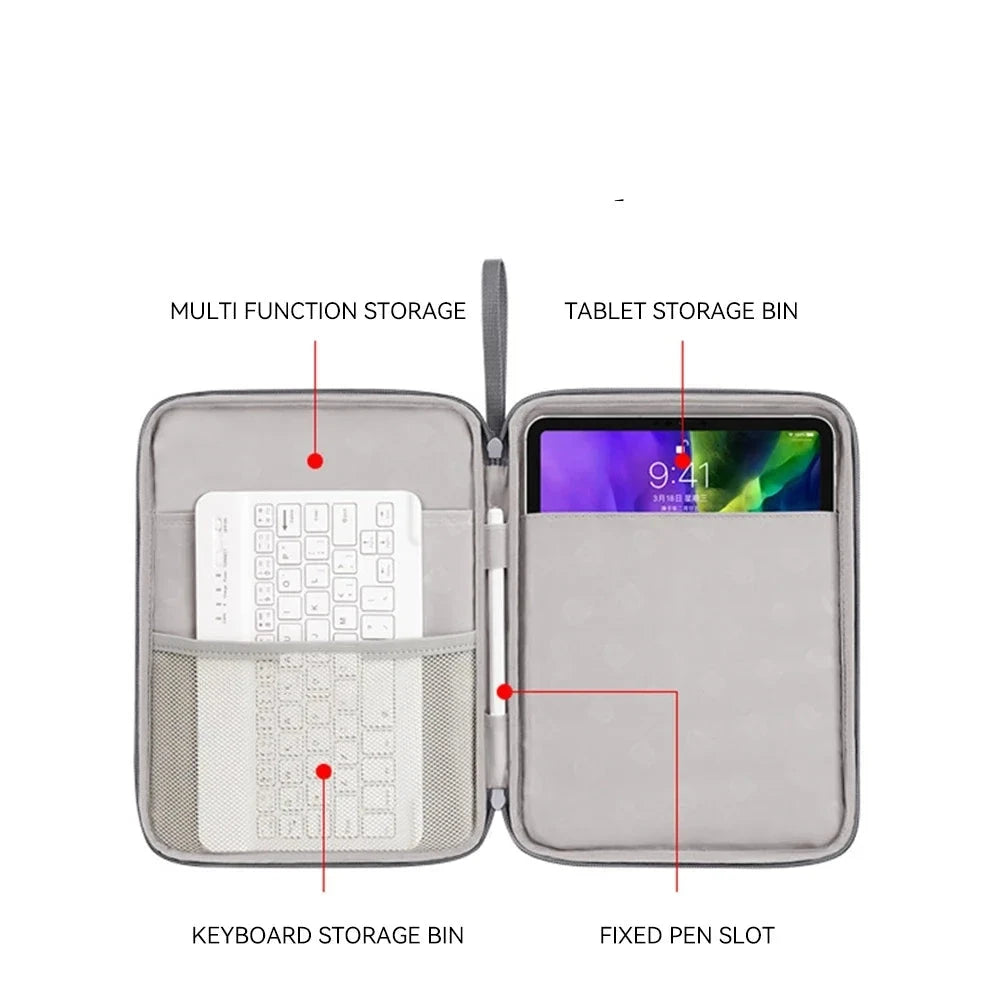 Leichte Tablet-Handtasche aus robustem Nylon für Tablets von 9–11 Zoll. Mit gepolstertem Schutz, praktischer Innenaufteilung und wasserabweisendem Design – ideal für Alltag, Reisen und Business.