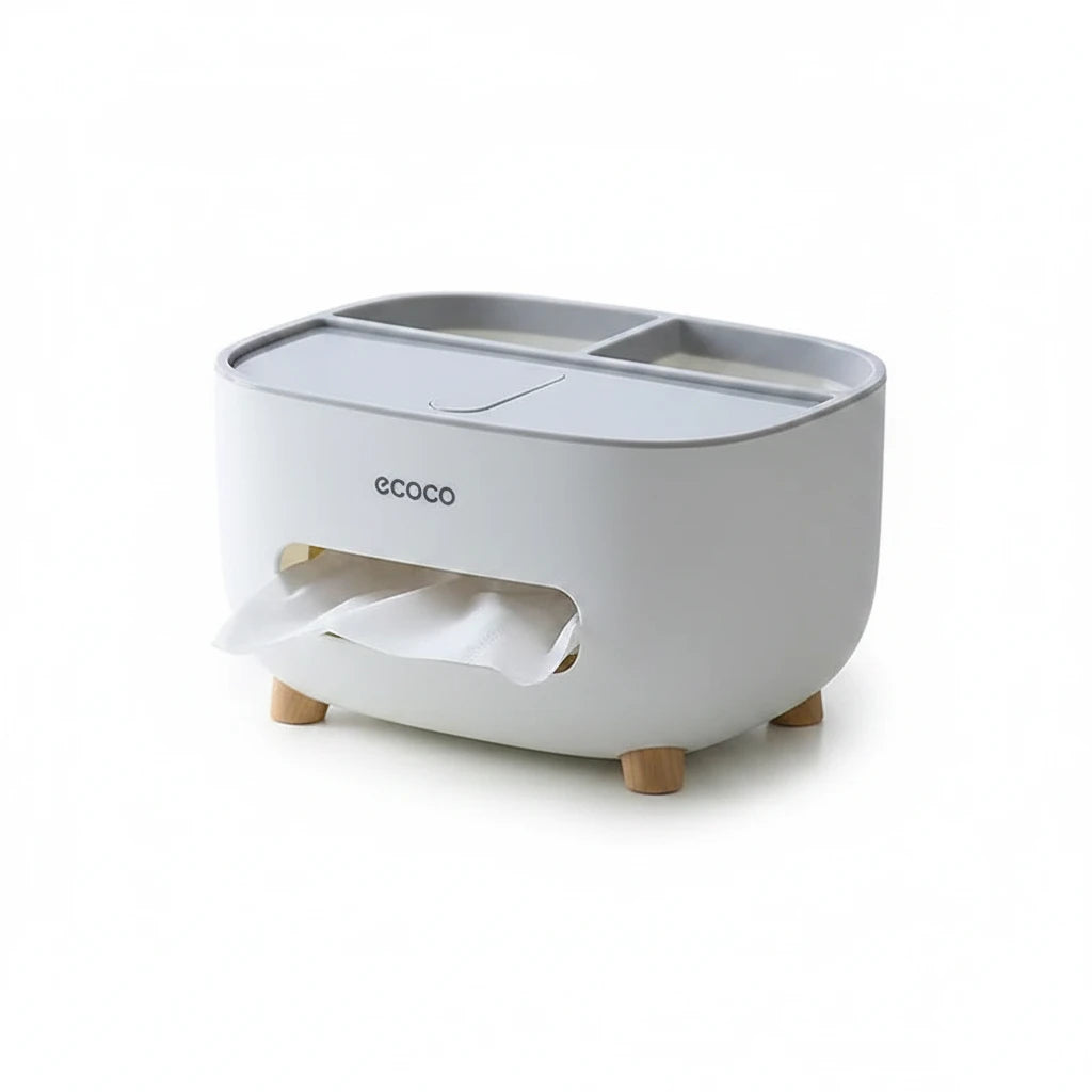 Moderne Taschentuchbox mit integriertem Organizer für mehr Ordnung und Komfort im Büro, Homeoffice oder Zuhause. Das 2-in-1 Design bietet Platz für Taschentücher, Smartphone, Stifte, Kabel und kleine Accessoires. Wasserfest, pflegeleicht und mit minimalistischem Design – ideal für einen aufgeräumten Arbeitsplatz oder Wohnbereich.