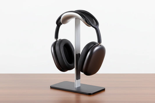 Eleganter Kopfhörerständer aus Aluminiumlegierung für sichere Aufbewahrung von Over-Ear-Headsets wie AirPods Max. Stabiler Desktop-Stand mit rutschfesten Silikonpads – ideal für Schreibtisch, Gaming-Setup oder Homeoffice