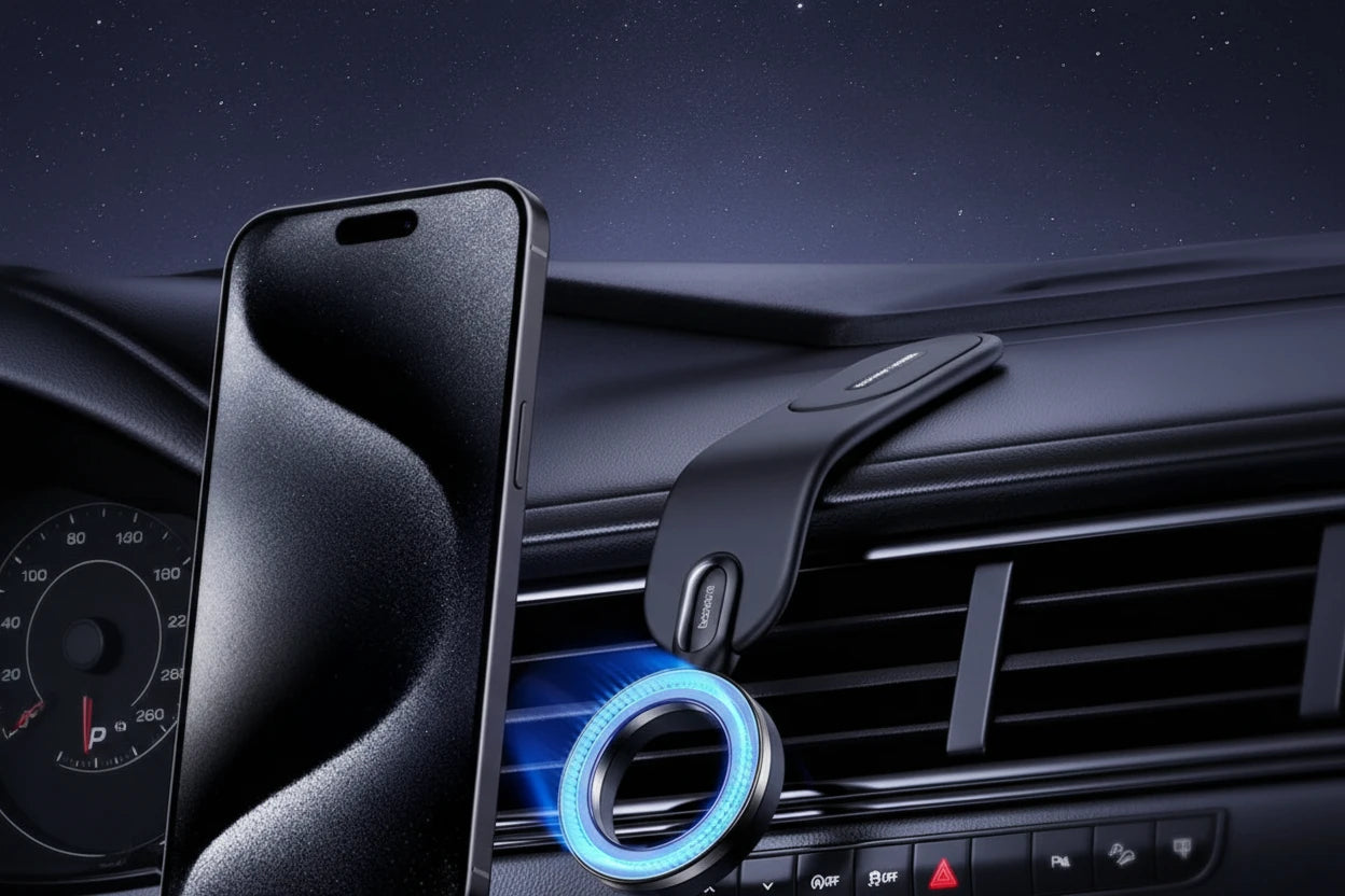 Magnetischer Auto-Handyhalter für iPhone 13–17 Pro Max und Samsung Smartphones. Starker Magnet sorgt für sicheren Halt, 360° drehbar für optimale Sicht beim Fahren. Kompakt, faltbar und universell für alle Fahrzeugtypen geeignet.