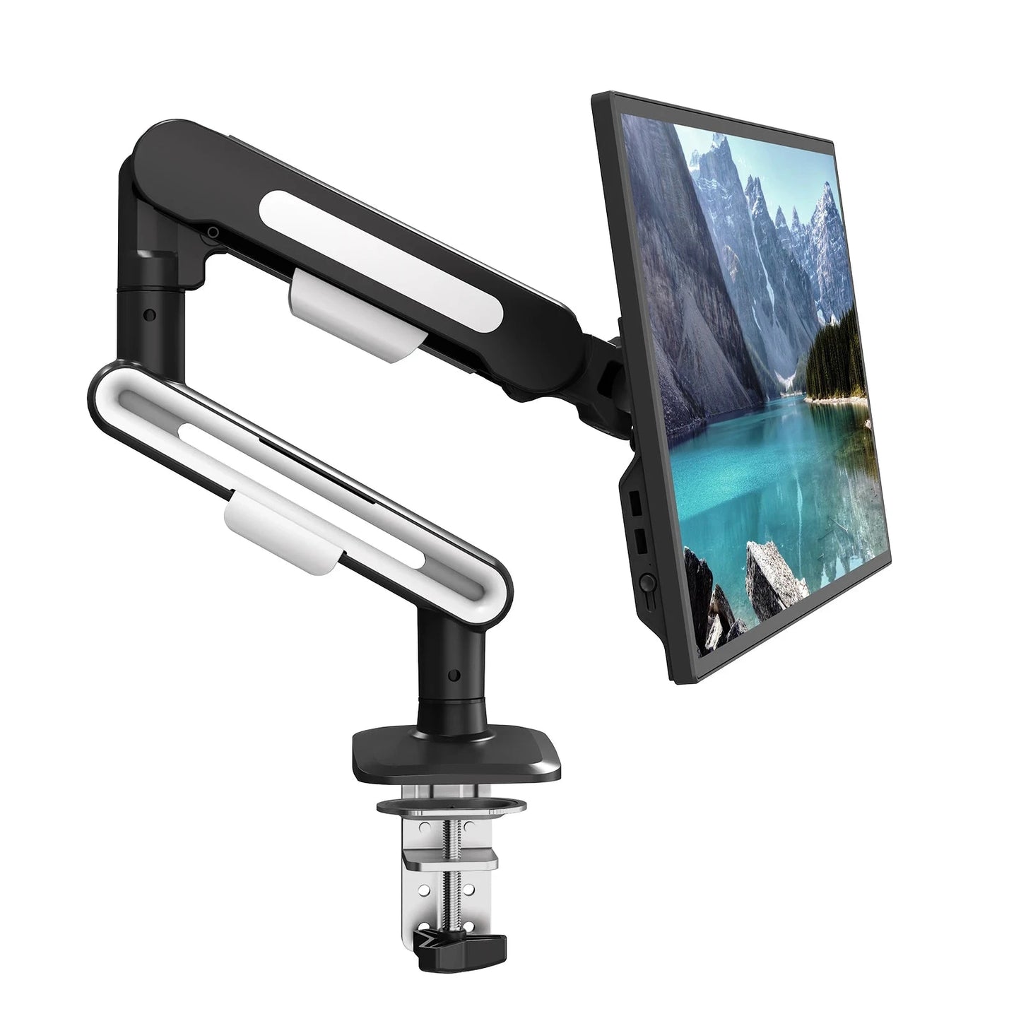 Höhenverstellbare Monitorhalterung mit Gasdruckarm für ergonomisches Arbeiten. Geeignet für 13–32 Zoll Monitore, stabil, flexibel einstellbar und platzsparend – ideal für Büro, Homeoffice und Gaming.