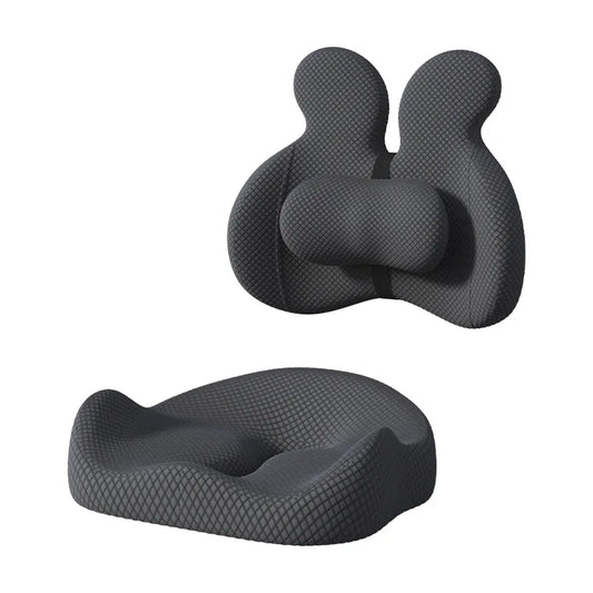 Ergonomisches Sitz- und Rückenkissen aus Memory-Schaum für Zuhause oder Büro. Unterstützt Rücken und Taille, fördert eine aufrechte Sitzhaltung und sorgt dank weichem, atmungsaktivem Bezug für langanhaltenden Komfort auf Stühlen, Sofas oder Sesseln.