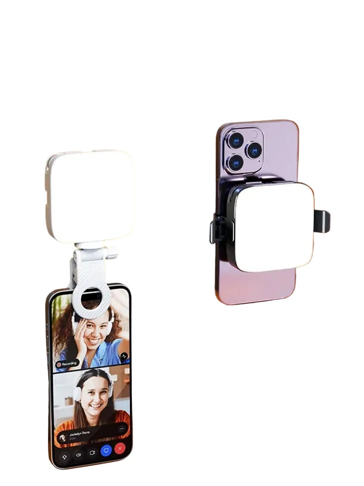 Kompaktes LED-Fülllicht mit Bi-Color Beleuchtung für Fotos, Videos und Vlogs. Mit Cold-Shoe-Anschluss und Clip-Befestigung für Kamera, Smartphone oder Laptop – ideal für Content Creation, Livestreams und Fotografie