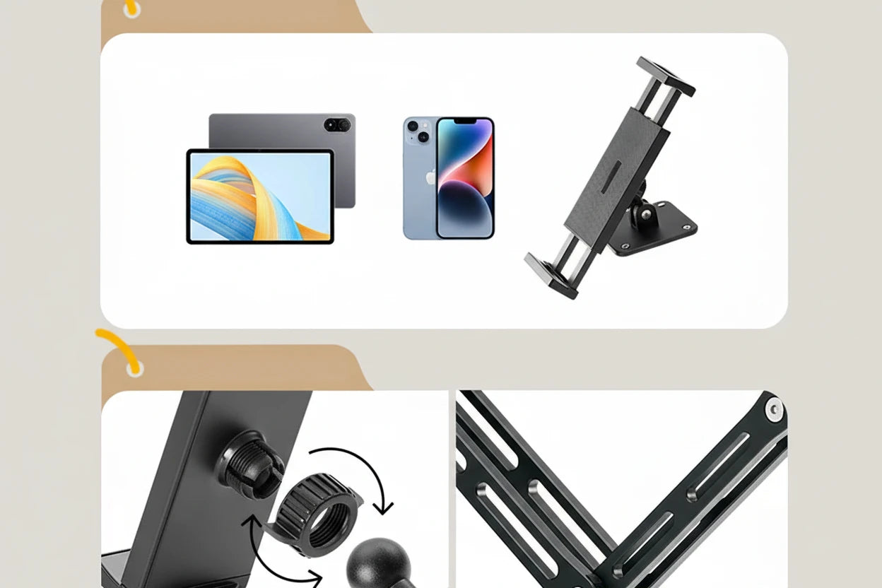 Flexible Tablet- & Smartphone-Halterung für Wand oder Tisch – ideal zum Arbeiten, Streamen oder Filme schauen. Universell kompatibel für Geräte von 4,7–12,9 Zoll. 360° Rotation für perfekte Blickwinkel im Hoch- oder Querformat. Robuster Schwenkarm aus Aluminiumlegierung, Eisen und Kunststoff, Tragkraft bis 3 kg. Stabil, langlebig und vielseitig einsetzbar für Bett, Schreibtisch oder Küche.