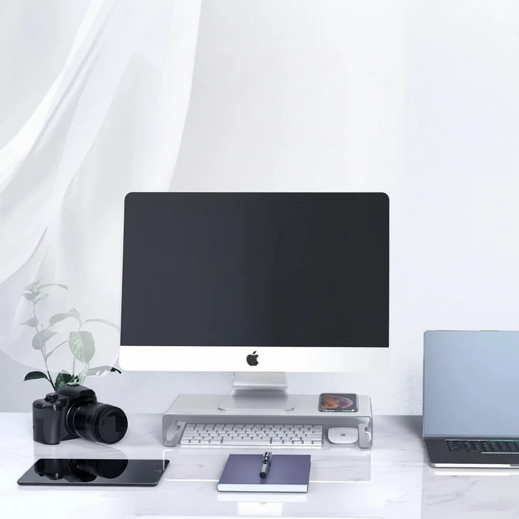 ORICO KCS1 Monitorständer aus Aluminium für eine ergonomische Bildschirmhöhe und einen aufgeräumten Arbeitsplatz. Hebt Laptop oder Monitor auf Augenhöhe, entlastet Nacken und Rücken und schafft zusätzlichen Stauraum unter dem Ständer. Integriertes Kabelmanagement sorgt für Ordnung, das minimalistische Aluminium-Design passt perfekt ins Homeoffice oder Büro und ist kompatibel mit MacBook, Lenovo, Dell und weiteren Geräten.
