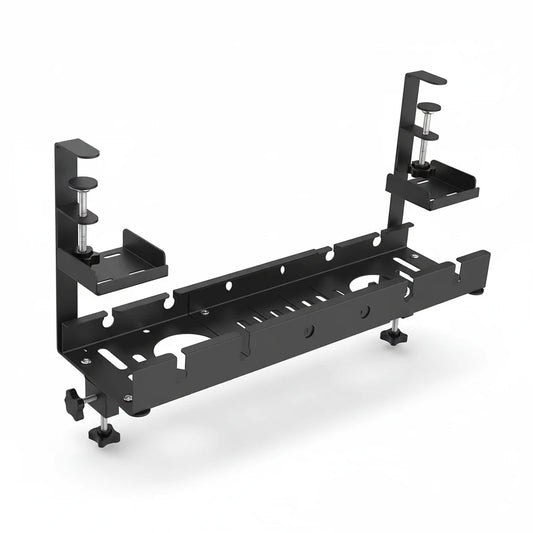 Untertisch-Kabelablage aus Metall für sauberes Kabelmanagement – Stabile, bohrfreie Lösung zur Organisation von Kabeln und Steckdosenleisten im Homeoffice oder Büro. Robuste Metallkonstruktion, einfache Montage und mehr Ordnung unter dem Schreibtisch für ein professionelles Setup.