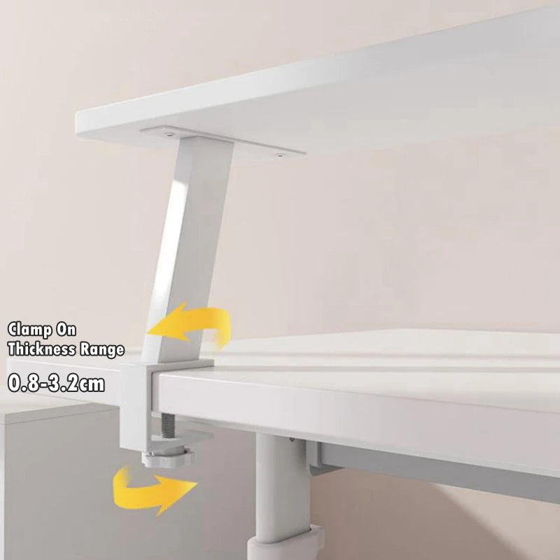 chwebendes Aufsatzregal für Monitor & Schreibtisch mit Tischklemme. Spart Platz, bietet Stauraum für Bücher und Zubehör, stabil und ergonomisch – ideal für Büro, Homeoffice oder Studium.