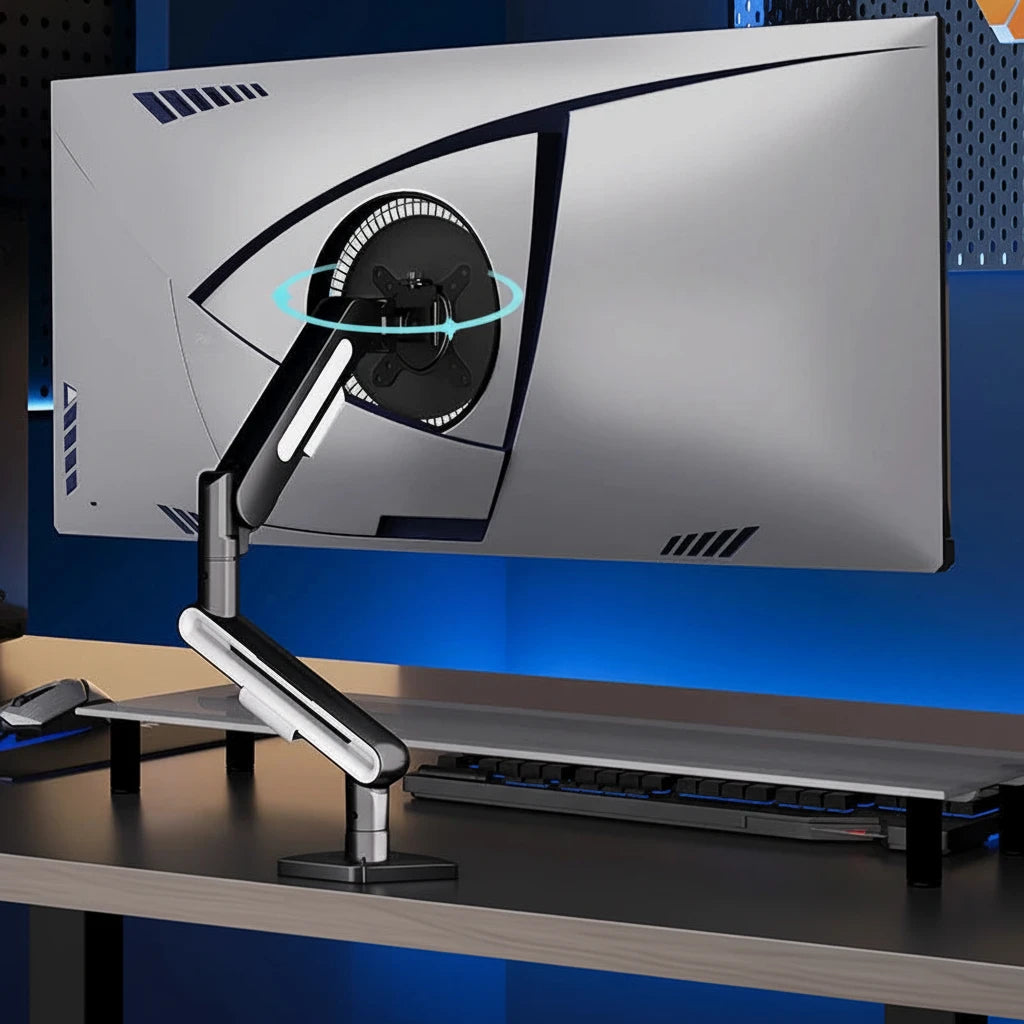 Höhenverstellbare Monitorhalterung mit Gasdruckarm für ergonomisches Arbeiten. Geeignet für 13–32 Zoll Monitore, stabil, flexibel einstellbar und platzsparend – ideal für Büro, Homeoffice und Gaming.